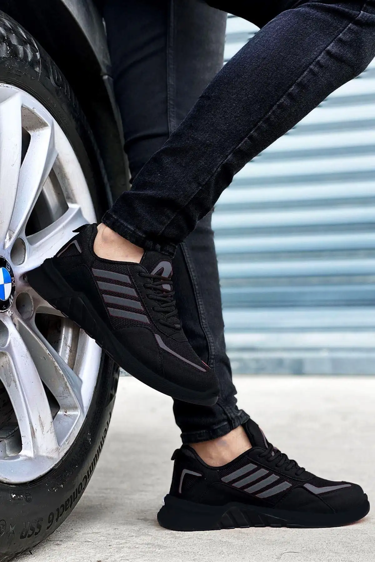 کفش اسپرت مردانه راه راه مشکی دودی - 1176