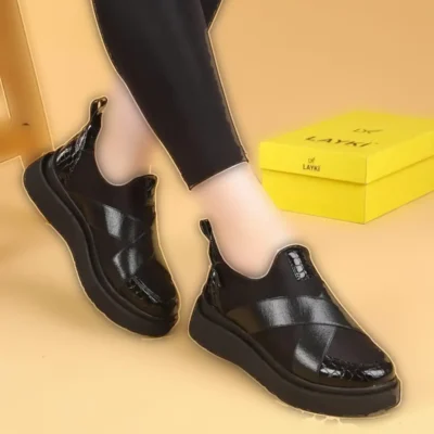 کفش پیاده روی پارچه ای چتر الاستیک چتر کروکت رنگ مشکی نسیکا - 357