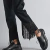 کفش زنانه چرم ضخیم روزانه چرم طبیعی مشکی Trc-216674 - 1283