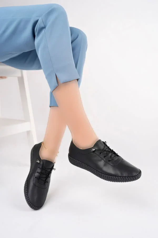 کفش راحتی زنانه چرم مشکی چرم اصل Dp62-8001 - 1208