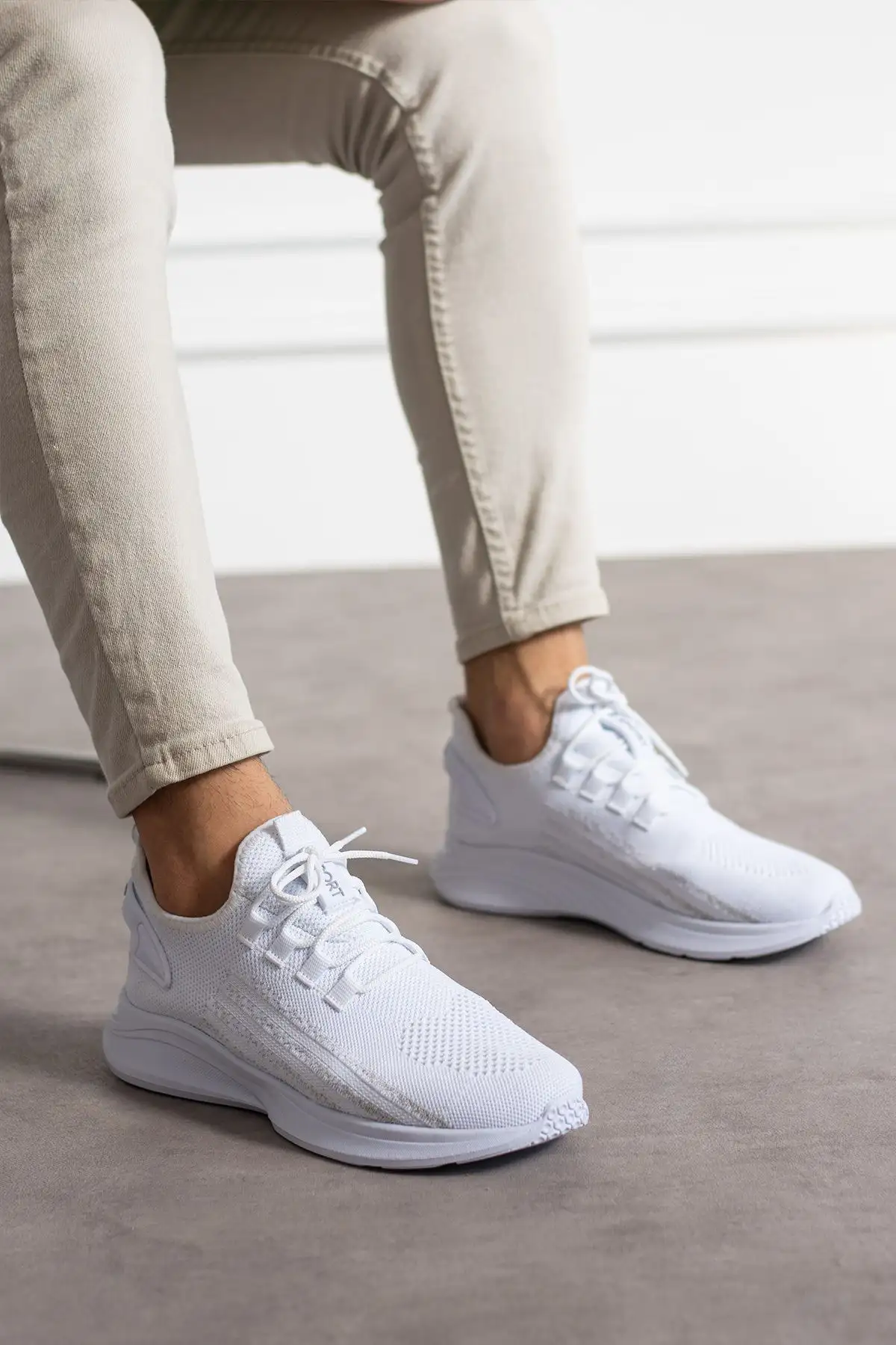 کفش بافتنی سبک واکینگ مردانه سفید - 743 کفش بافتنی سبک واکینگ مردانه سفید - 743