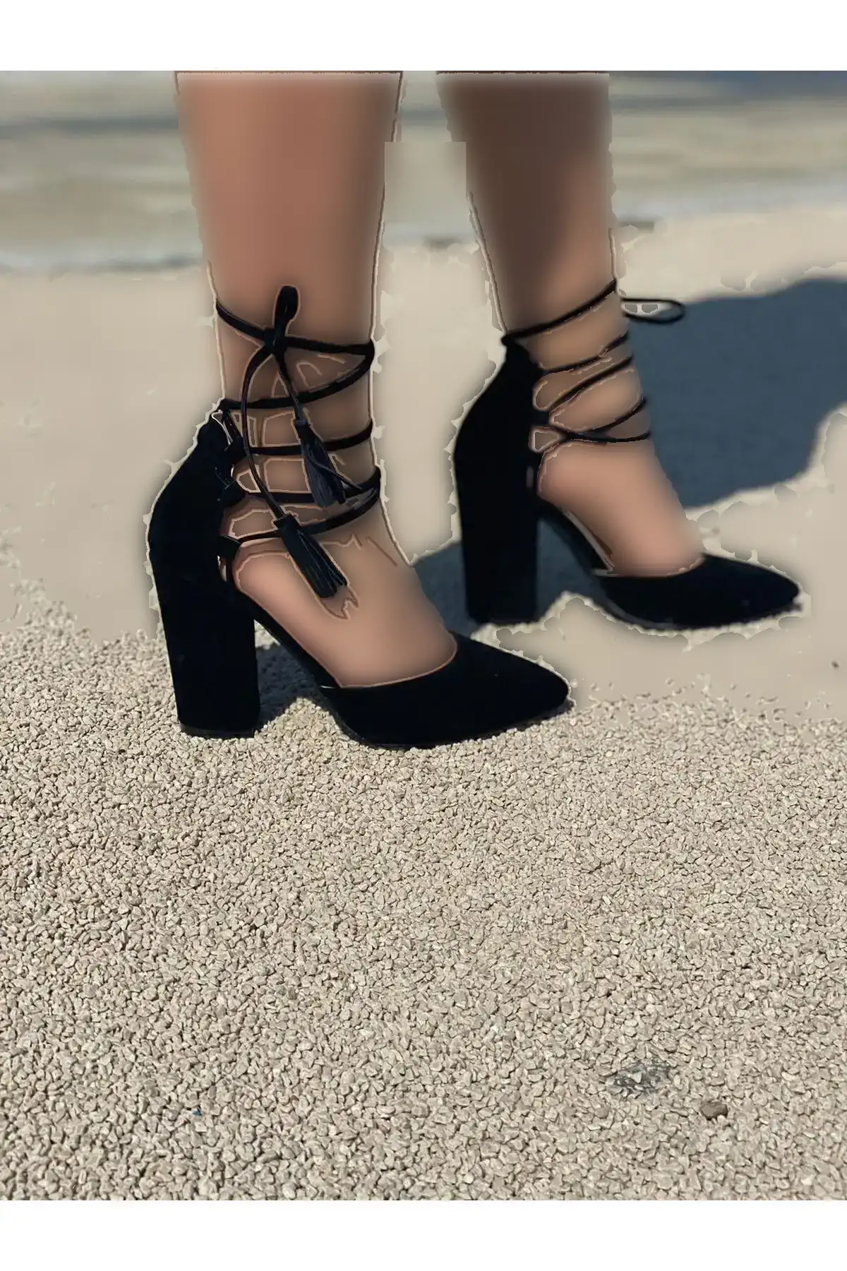 کفش پاشنه دار جیر مشکی بنددار جدید - 454 کفش پاشنه دار جیر مشکی بنددار جدید - 454