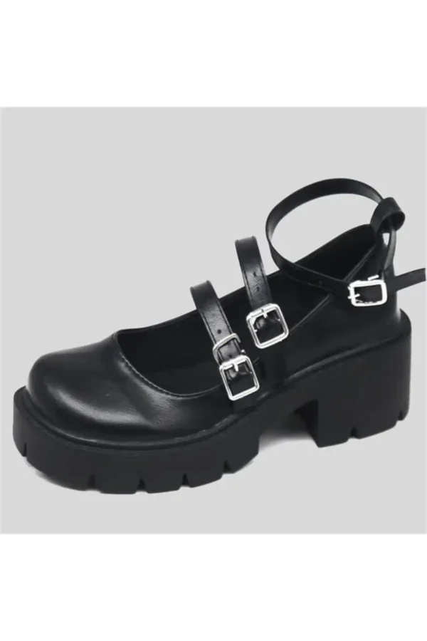 Grandükkan Black Oxford Harajuku Style Ankle Buckle Shoes Lolita - 691