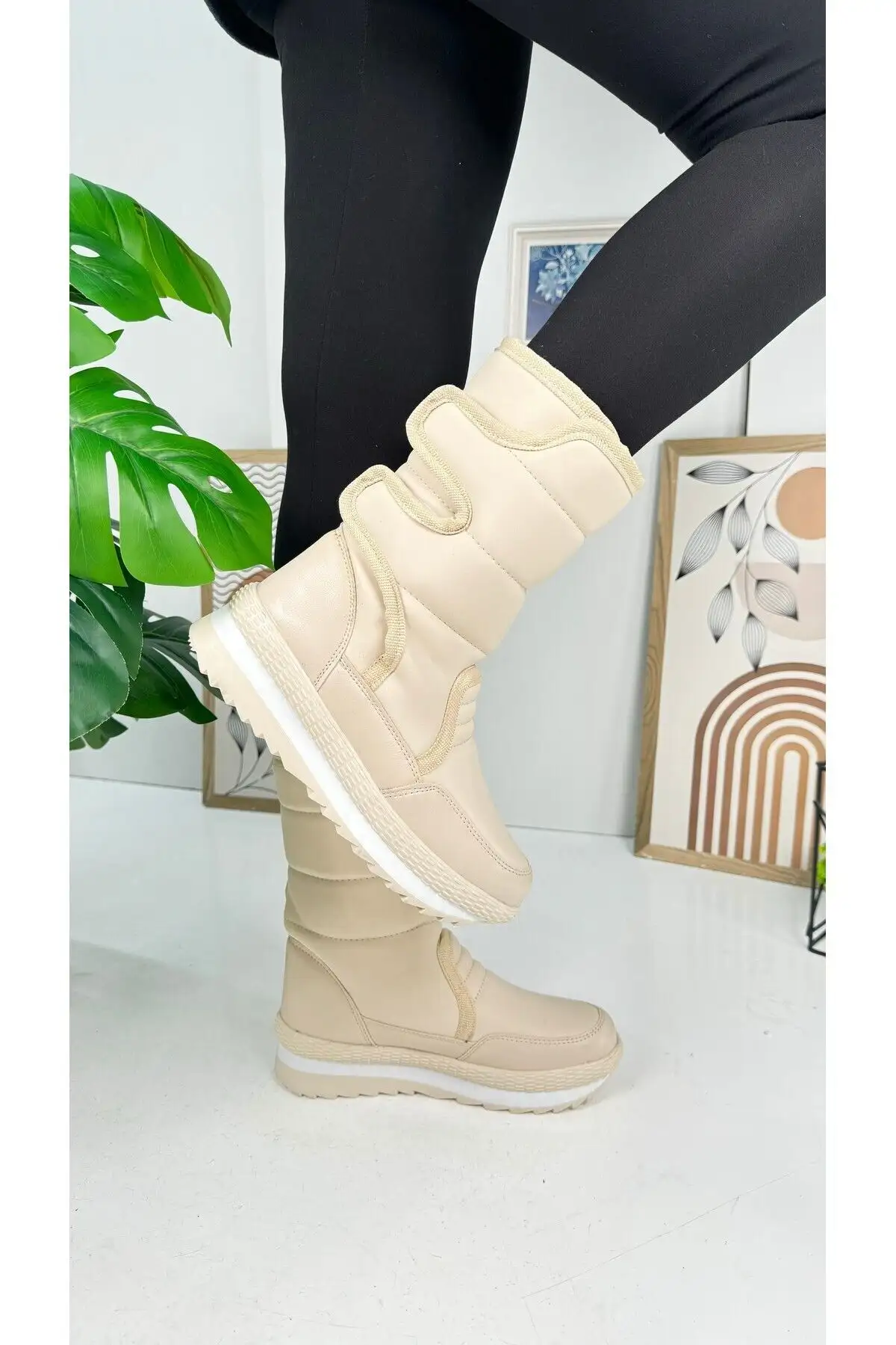 زنانه بژ روزانه - چکمه های برفی مردانه بزرگسال با خز داخل، نوار چسب، کفی ضد لغزش 802 - 1017 زنانه بژ روزانه - چکمه های برفی مردانه بزرگسال با خز داخل، نوار چسب، کفی ضد لغزش 802 - 1017