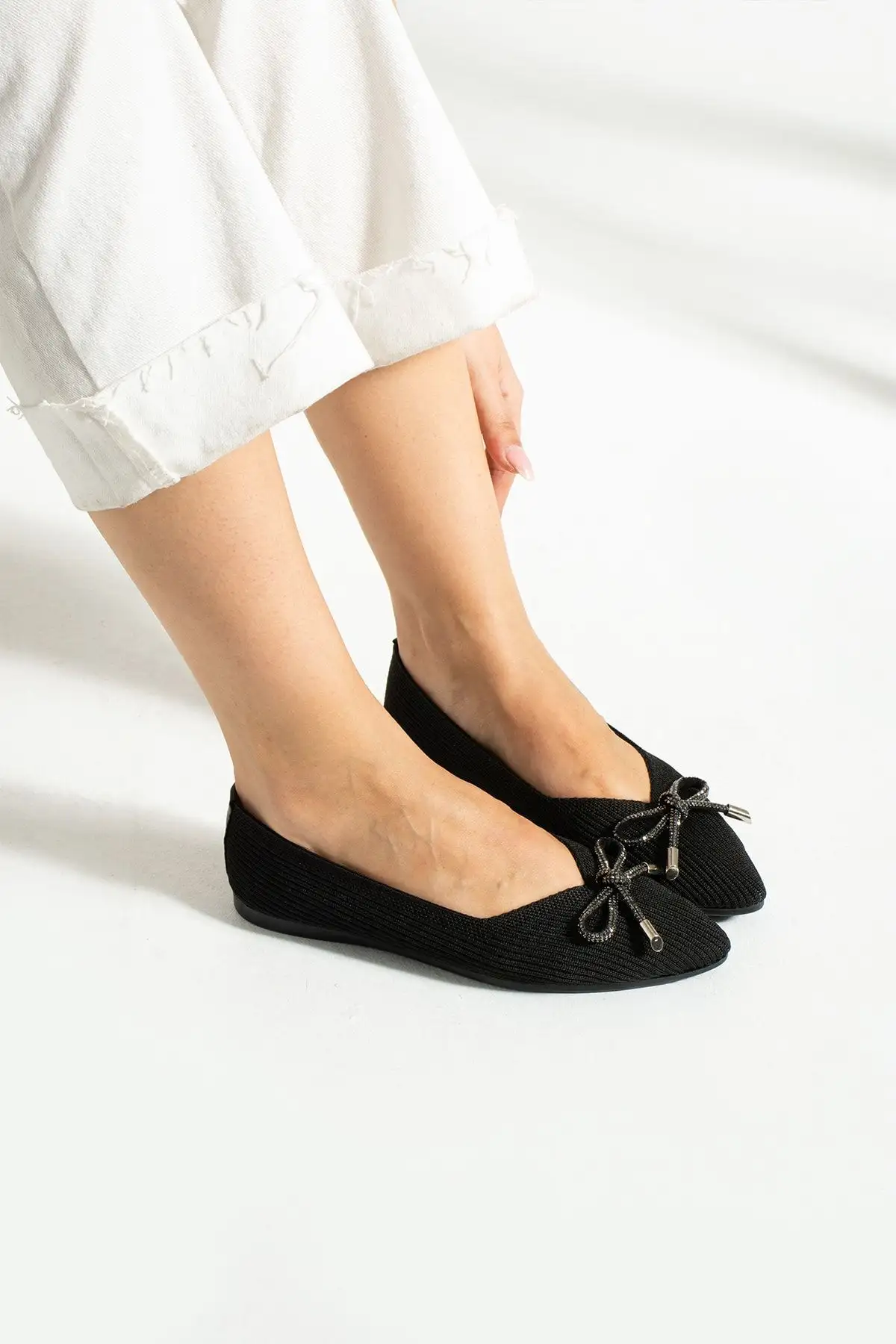 بالرین لباس بافتنی شیک روبان زنانه با جزئیات نوک تیز - 1249 بالرین لباس بافتنی شیک روبان زنانه با جزئیات نوک تیز - 1249