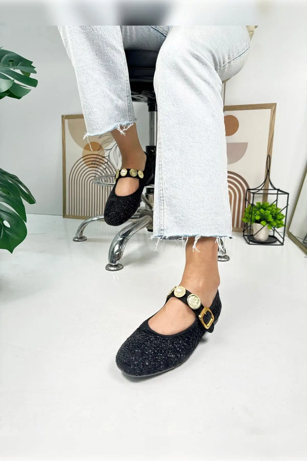 کفشهای راحت پنجه بیضی شکل باله باله مشکی زنانه بالرین بند مرواریدی قابل تنظیم 379 - 790 کفشهای راحت پنجه بیضی شکل باله باله مشکی زنانه بالرین بند مرواریدی قابل تنظیم 379 - 790