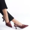 گیلاس قرمز Claret قرمز لاکی چرم نوک تیز سگک کفش پاشنه دار - 424