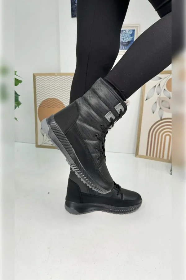 چکمه های برفی زنانه مشکی دودی Shearling زنانه بنددار زیپ دار راحت و راحت 815 - 1032