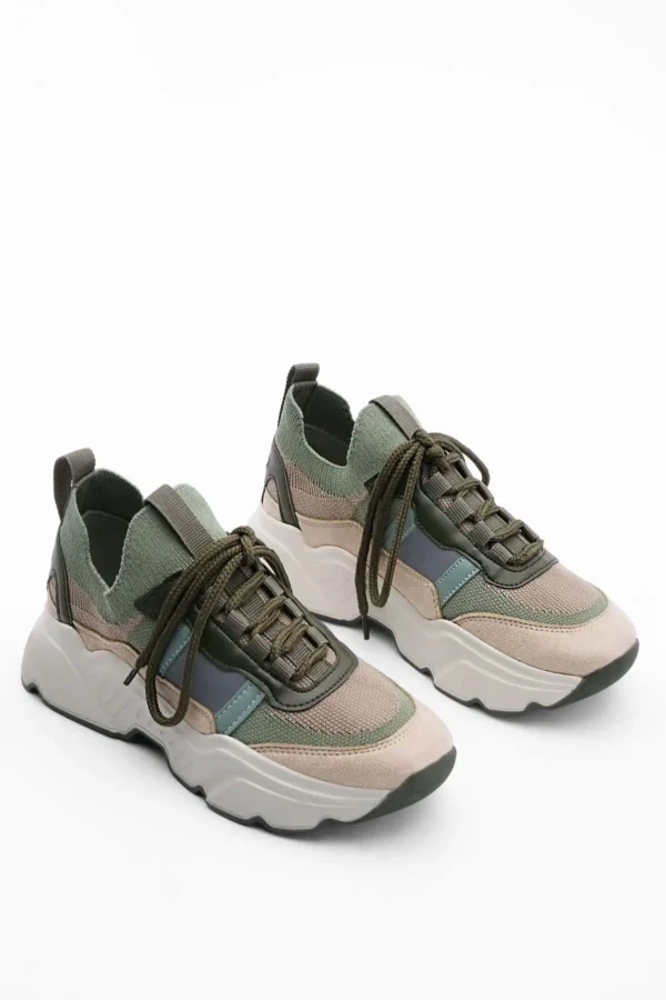 کفش ورزشی زنانه کتانی با کفی بالا Volente khaki - 31
