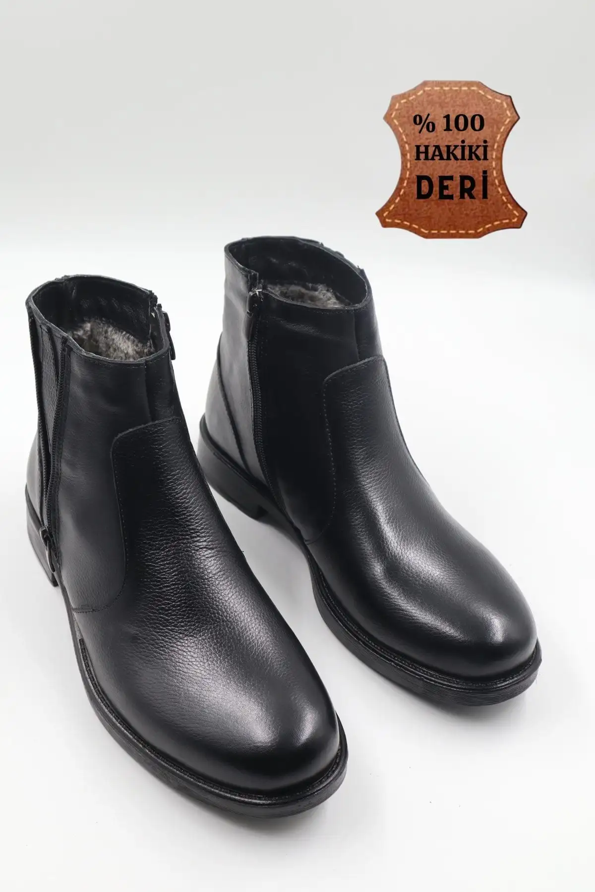 چکمه مردانه چرم اصل خز ضد لغزش زیپ دار مشکی - 82 چکمه مردانه چرم اصل خز ضد لغزش زیپ دار مشکی - 82