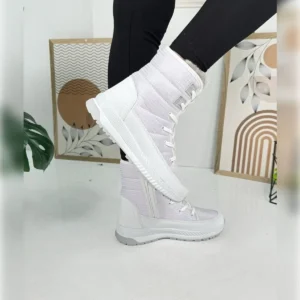 چکمه های برفی خزدار زنانه Daily White Bootie 815 - 1000 کف ضخیم زیپ دار بنددار