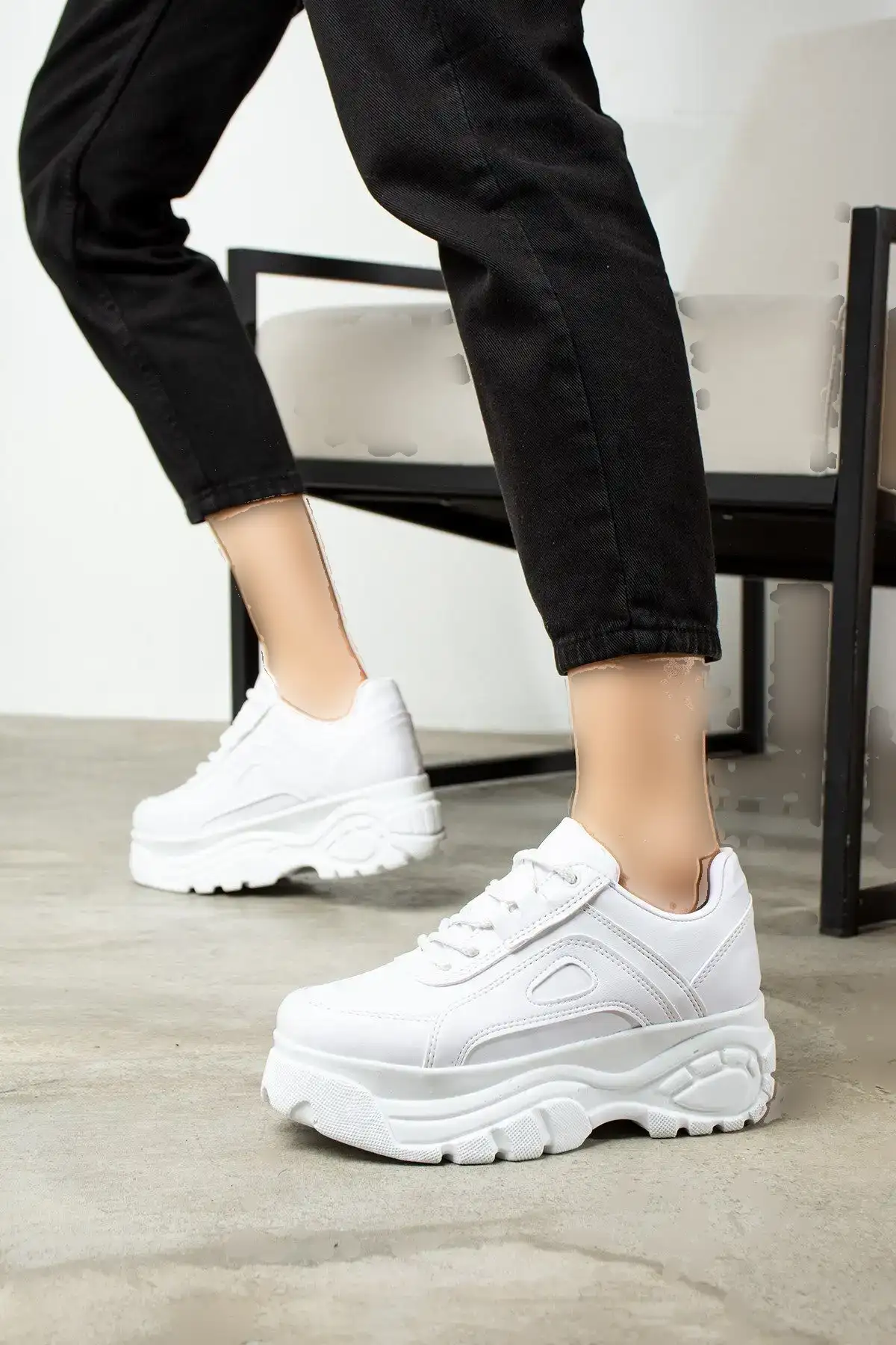 کفش روزانه زنانه اسپرت سفید زیره بلند کفش کتانی راحت و سبک 001 - 348 کفش روزانه زنانه اسپرت سفید زیره بلند کفش کتانی راحت و سبک 001 - 348