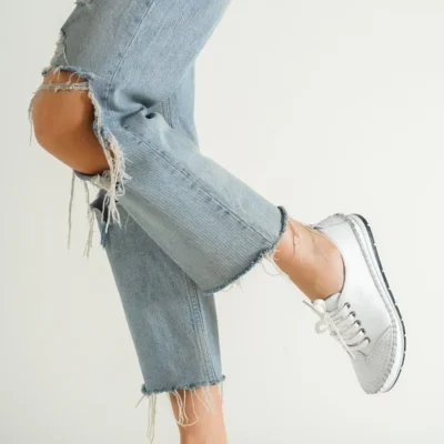 بالرین زنانه چرم سفید چرم اصل Dp16-0061 - 859