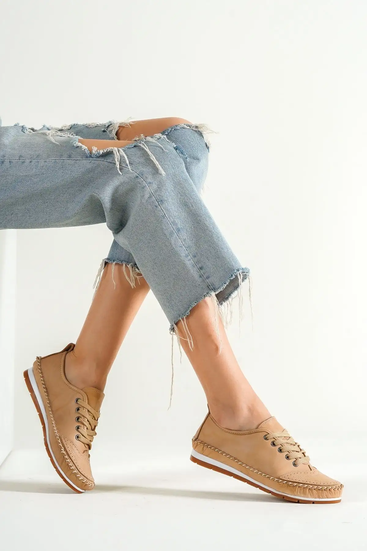 بالرین های چرم زنانه چرم اصل بژ Dp16-0061 - 1287 بالرین های چرم زنانه چرم اصل بژ Dp16-0061 - 1287