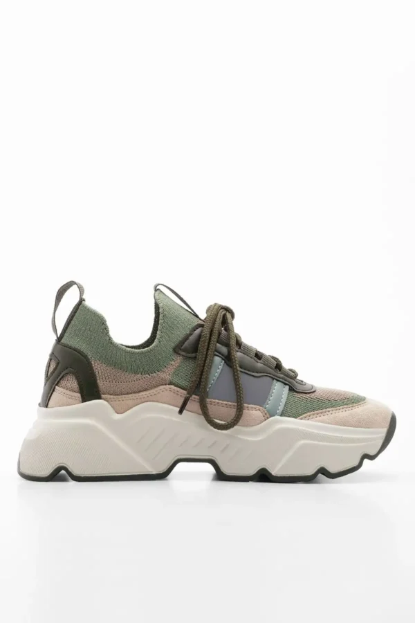 کفش ورزشی زنانه کتانی با کفی بالا Volente khaki - 31