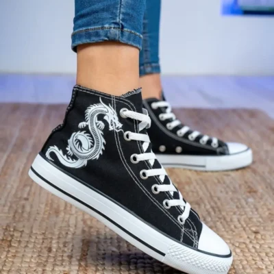 مدل کفش کتانی بلند اژدها چاپ سیاه و سفید - 34