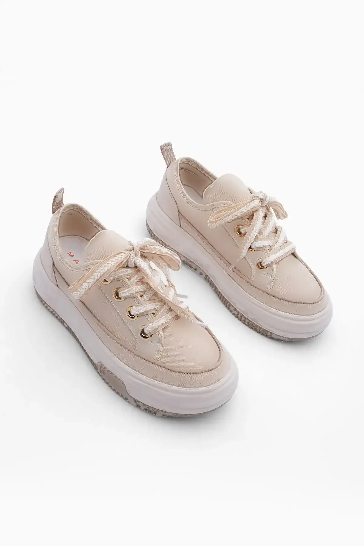 کفش ورزشی بند دار پارچه ای کتانی زنانه کتانی بژ - 311 کفش ورزشی بند دار پارچه ای کتانی زنانه کتانی بژ - 311