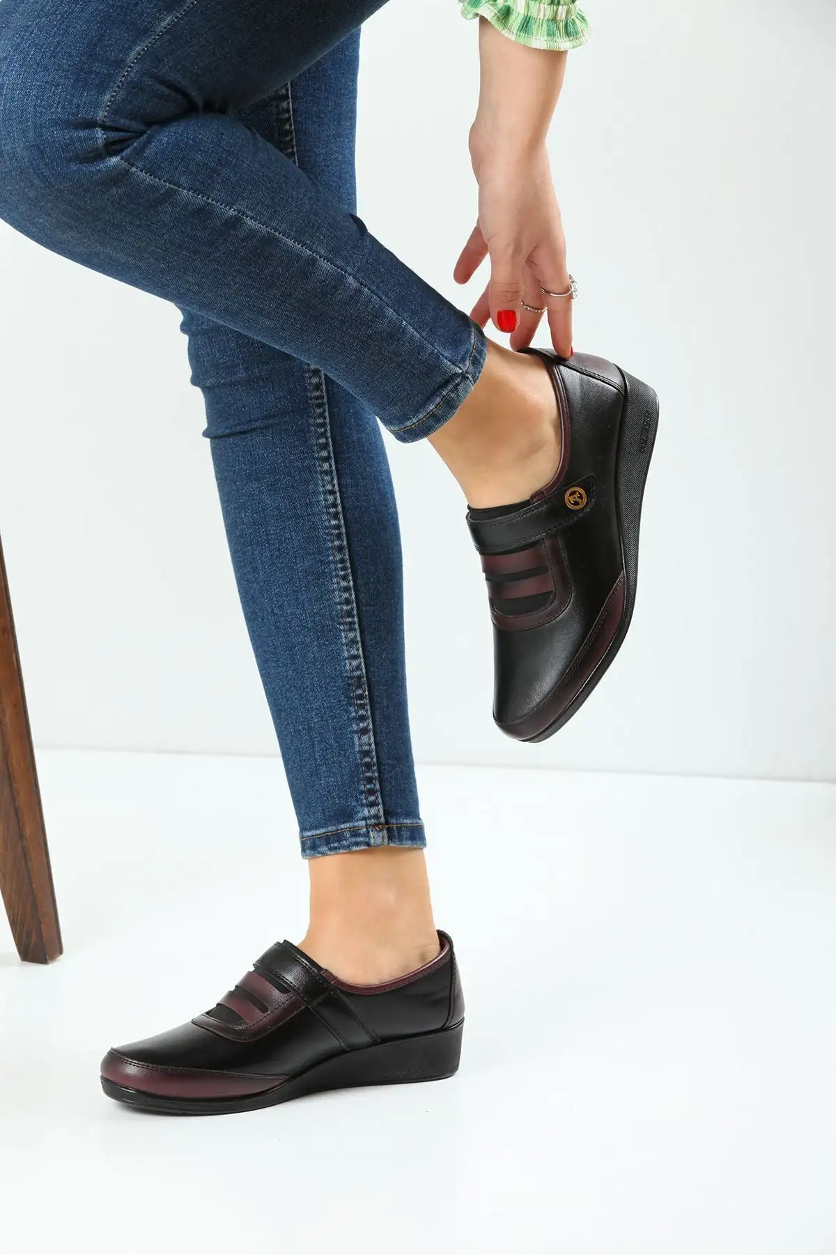 کفش کلاسیک زنانه بورگوندی کفش مادر ارتوپدی کفش مادر بالرین کفش راحتی زنانه مادر - 807