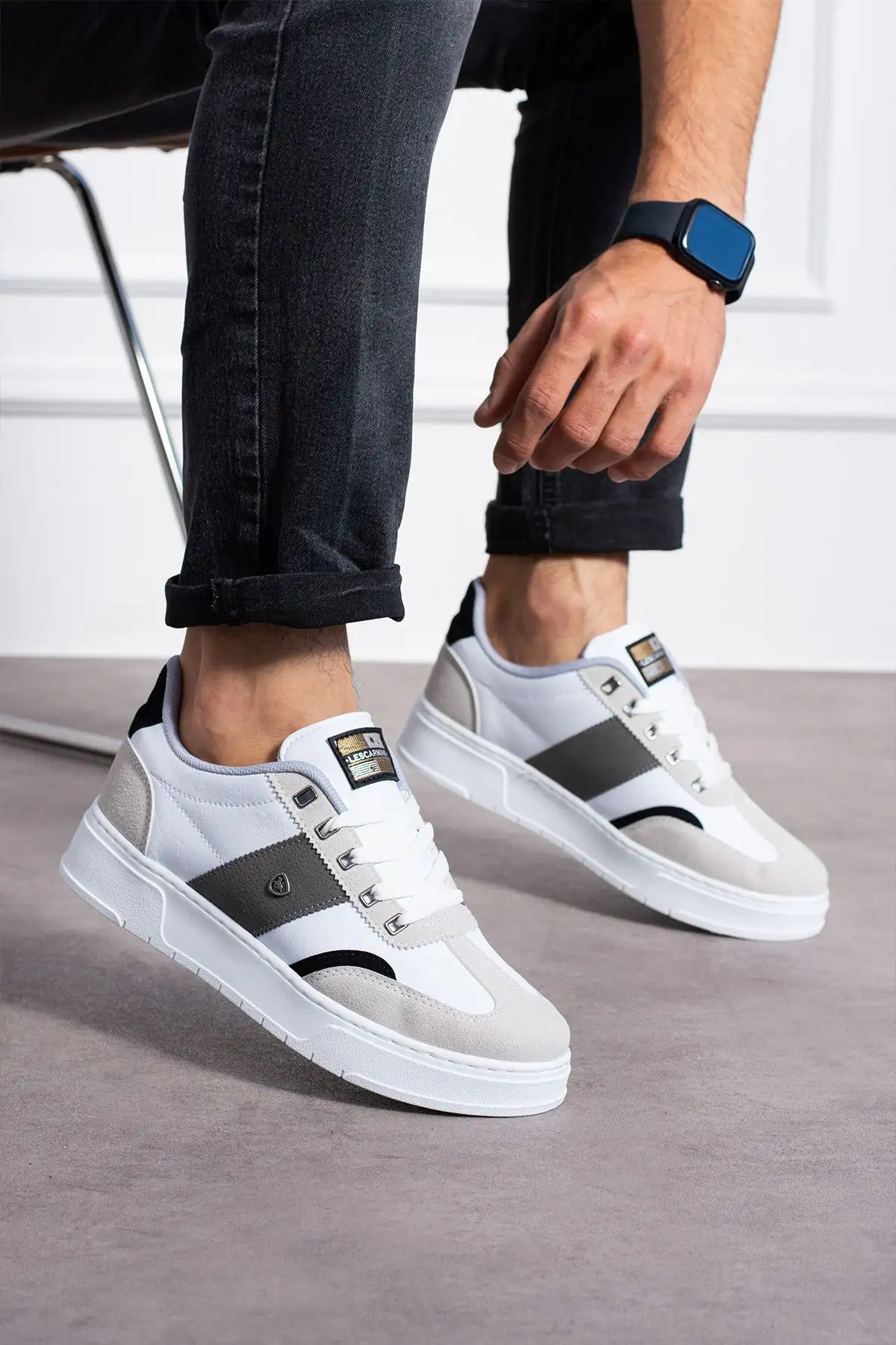 کفش اسپرت مردانه راحت زیره سفید 901 کرم توری سفید با جزئیات - 505 کفش اسپرت مردانه راحت زیره سفید 901 کرم توری سفید با جزئیات - 505