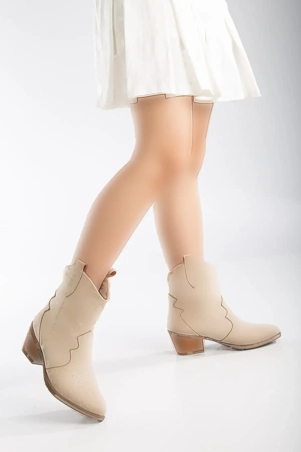 پوتین کابوی وسترن جیر مات بژ کرم مینک استون - 122 پوتین کابوی وسترن جیر مات بژ کرم مینک استون - 122