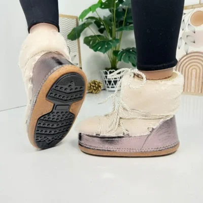 چکمه های برفی زنانه روزانه بژ خزدار مادر دختر آستر ضخیم راحت 327 - 94