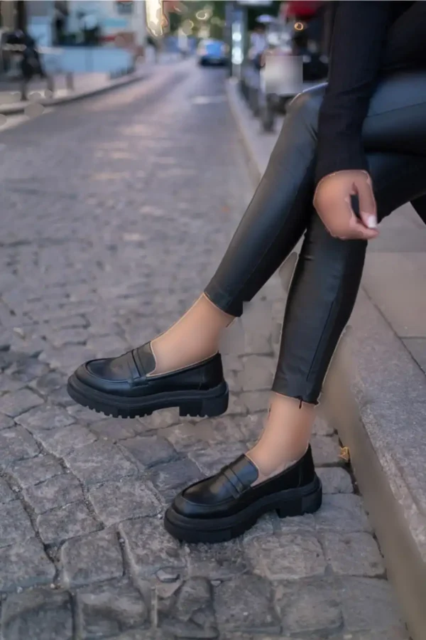 کفش آکسفورد چرم مشکی وگان زنانه Lopes - 865
