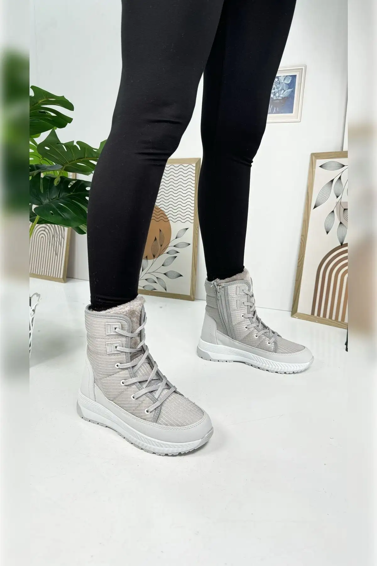 چکمه های برفی خزدار زنانه روزانه یخ بند دار زیپ دار راحت و راحت کف دندانه دار ضخیم 815 - 90 چکمه های برفی خزدار زنانه روزانه یخ بند دار زیپ دار راحت و راحت کف دندانه دار ضخیم 815 - 90