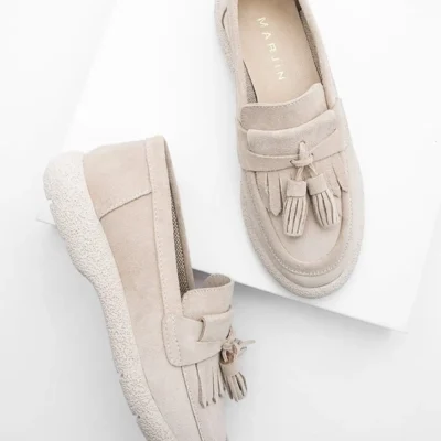 کفش راحتی زنانه چرم اصل سوما بژ جیر - 1279