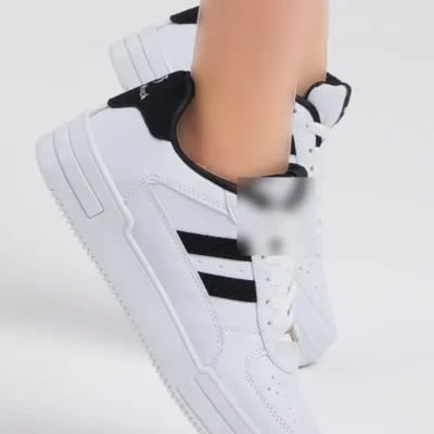 کفش کتانی راحت بنددار راه راه مشکی یونیسکس - 352