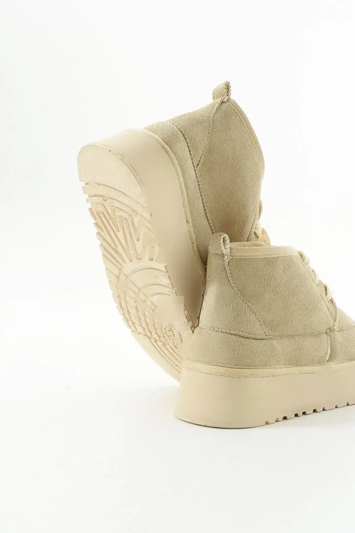 چکمه و چکمه میدی زنانه با اندود خز جیر بژ با کف ضخیم نیم بند - 108 چکمه و چکمه میدی زنانه با اندود خز جیر بژ با کف ضخیم نیم بند - 108