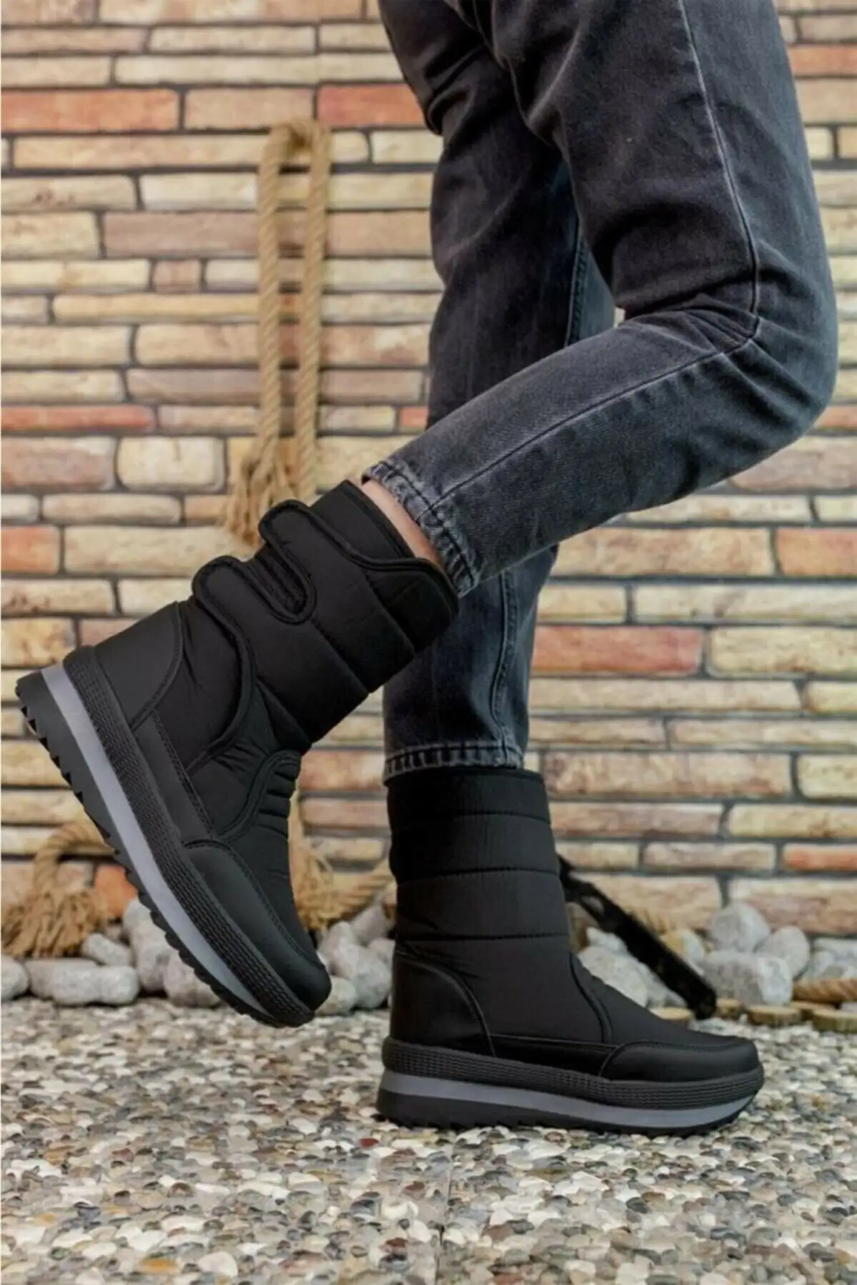 چکمه های برفی Unisex Furry Daily Velcro - مشکی - 1033 چکمه های برفی Unisex Furry Daily Velcro - مشکی - 1033