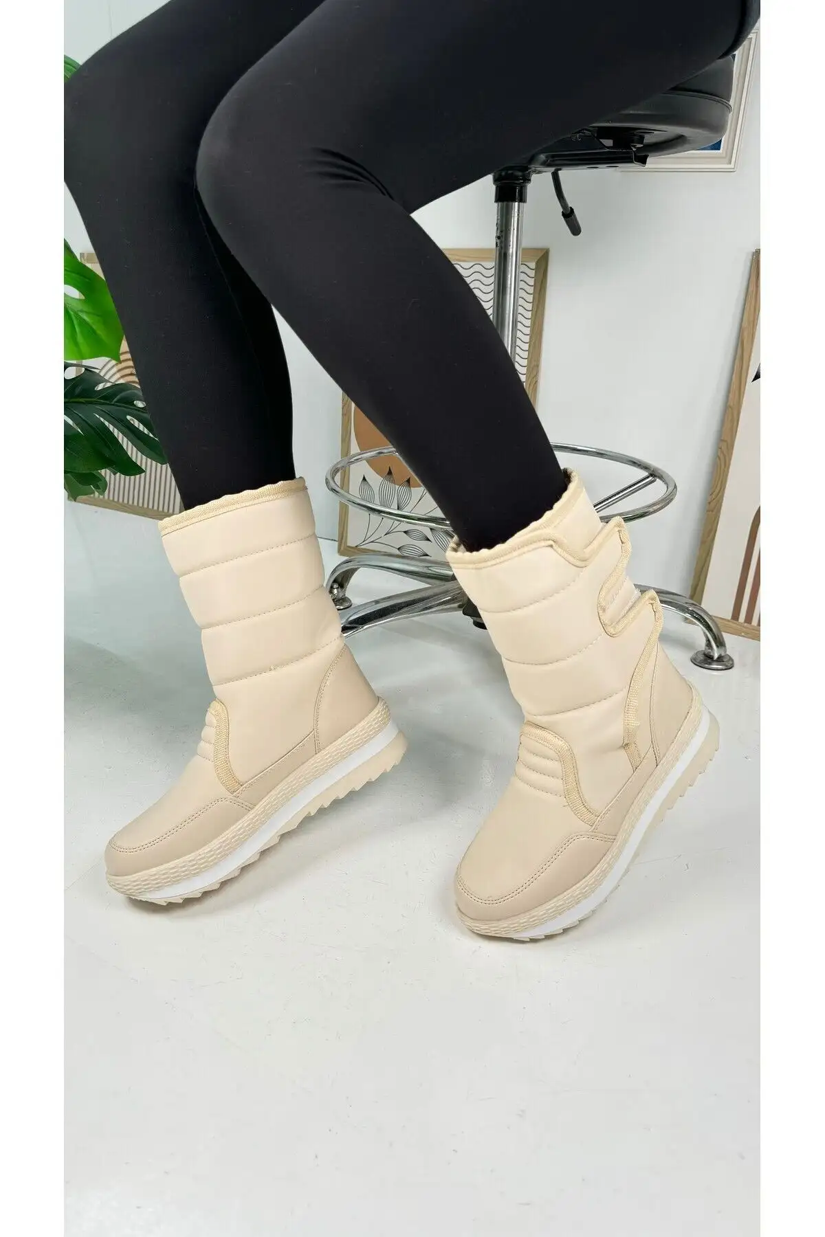 زنانه بژ روزانه - چکمه های برفی مردانه بزرگسال با خز داخل، نوار چسب، کفی ضد لغزش 802 - 1017 زنانه بژ روزانه - چکمه های برفی مردانه بزرگسال با خز داخل، نوار چسب، کفی ضد لغزش 802 - 1017