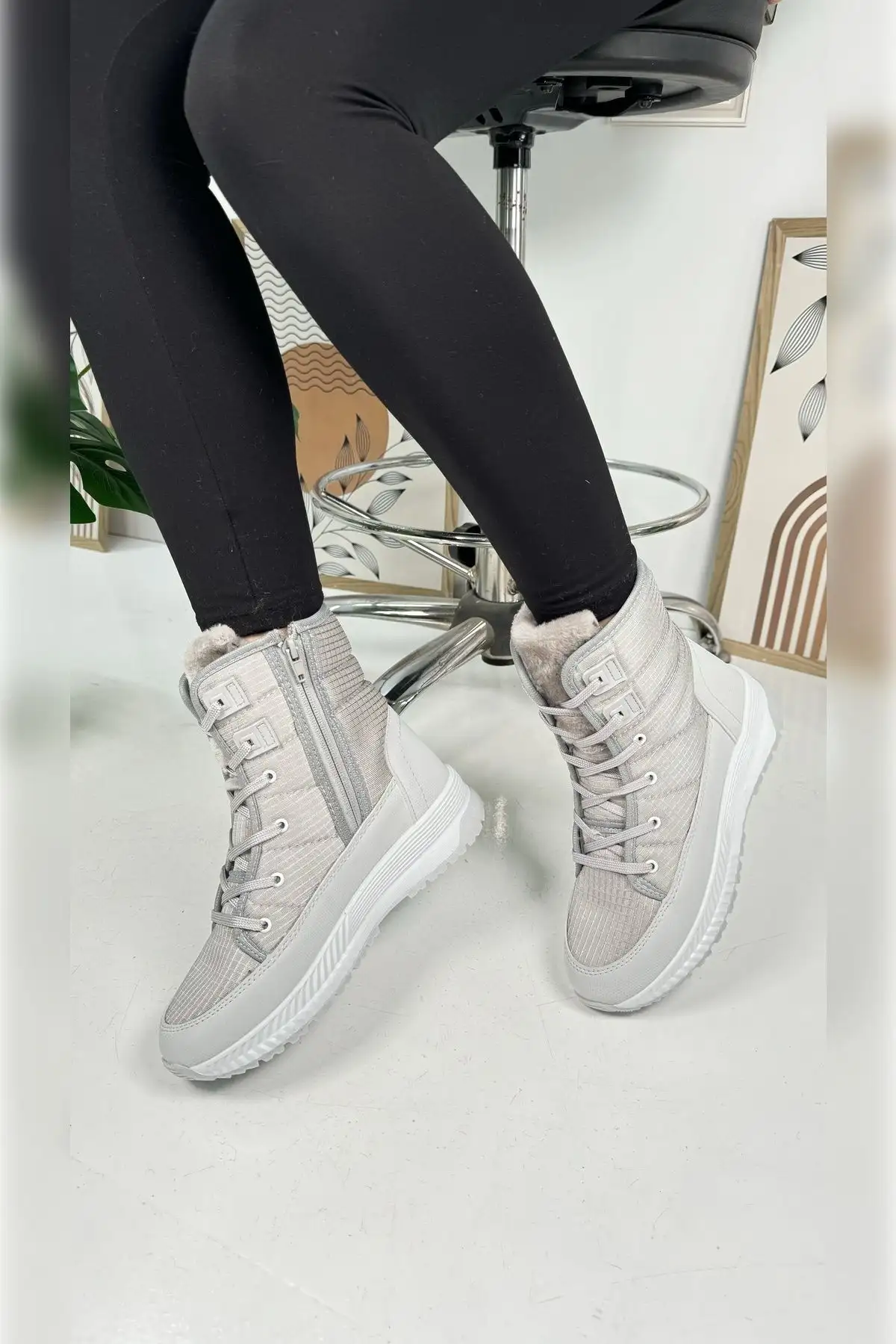 چکمه های برفی خزدار زنانه روزانه یخ بند دار زیپ دار راحت و راحت کف دندانه دار ضخیم 815 - 90 چکمه های برفی خزدار زنانه روزانه یخ بند دار زیپ دار راحت و راحت کف دندانه دار ضخیم 815 - 90