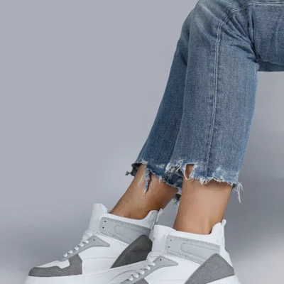 29100 High Top Grey - کفش کتانی زنانه سفید گاه به گاه اسپرت - 2