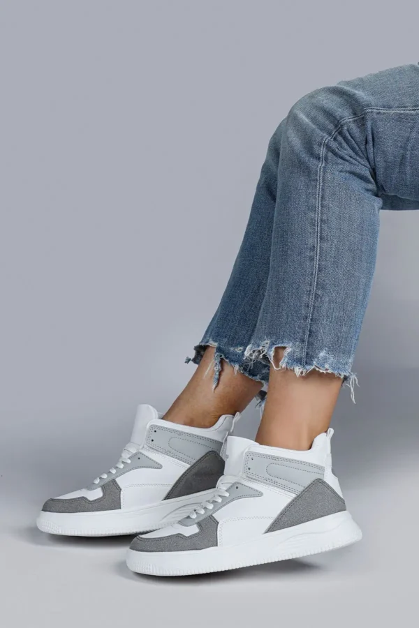 29100 High Top Grey - کفش کتانی زنانه سفید گاه به گاه اسپرت - 2