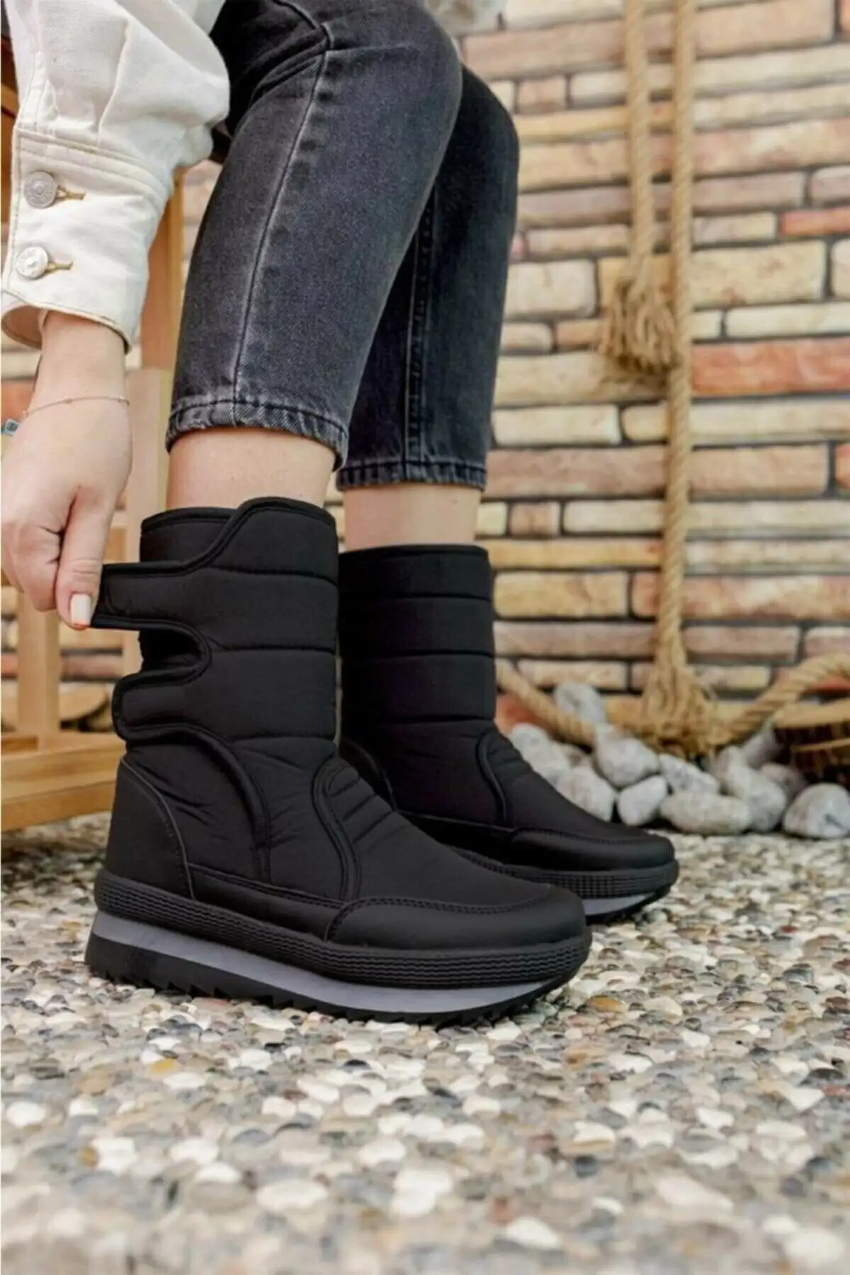 چکمه های برفی Unisex Furry Daily Velcro - مشکی - 1033 چکمه های برفی Unisex Furry Daily Velcro - مشکی - 1033