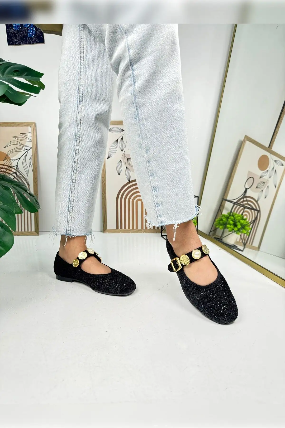 کفشهای راحت پنجه بیضی شکل باله باله مشکی زنانه بالرین بند مرواریدی قابل تنظیم 379 - 790 کفشهای راحت پنجه بیضی شکل باله باله مشکی زنانه بالرین بند مرواریدی قابل تنظیم 379 - 790