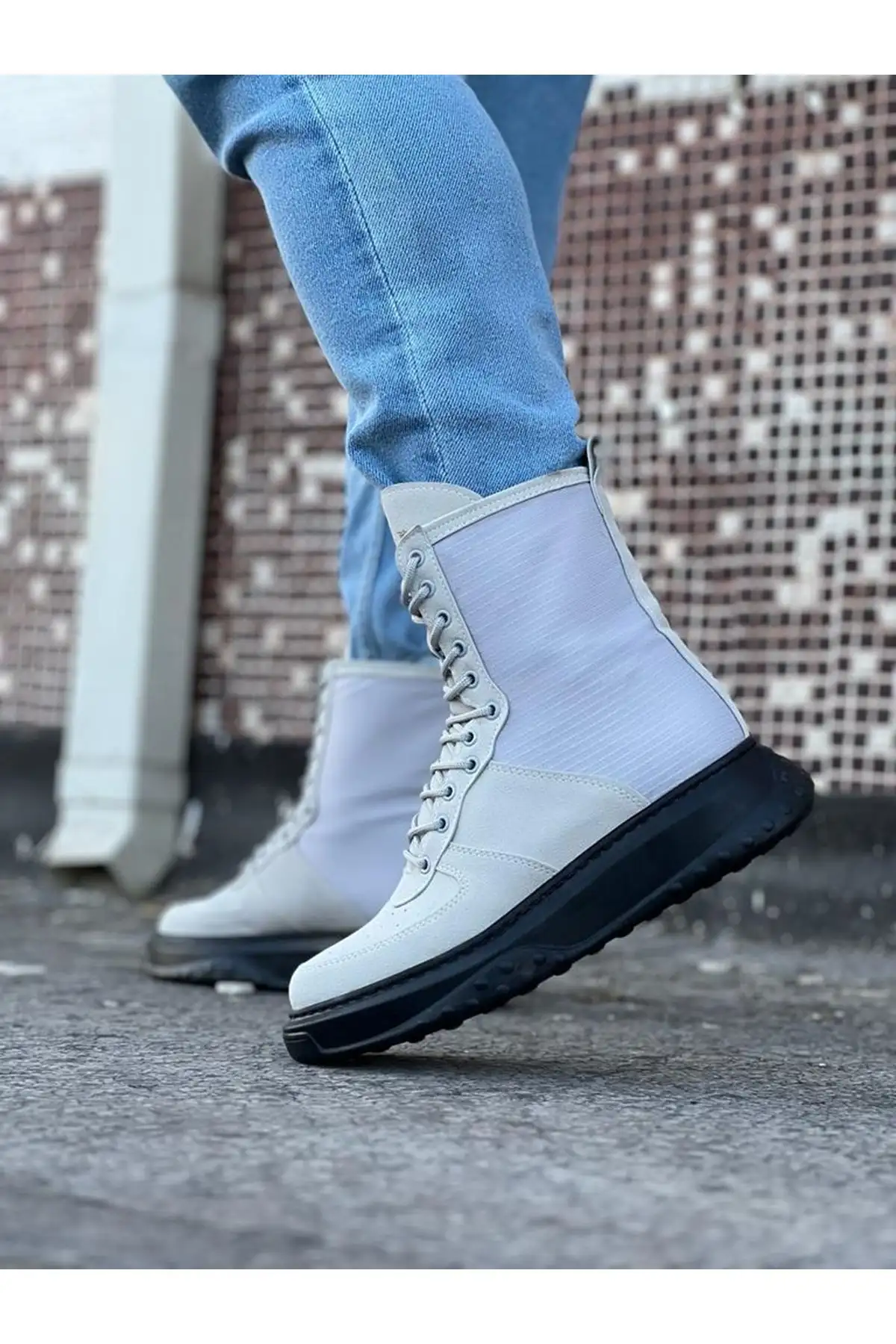 چکمههای بند بلند جیر زغالی Wg012 - 2188 چکمههای بند بلند جیر زغالی Wg012 - 2188