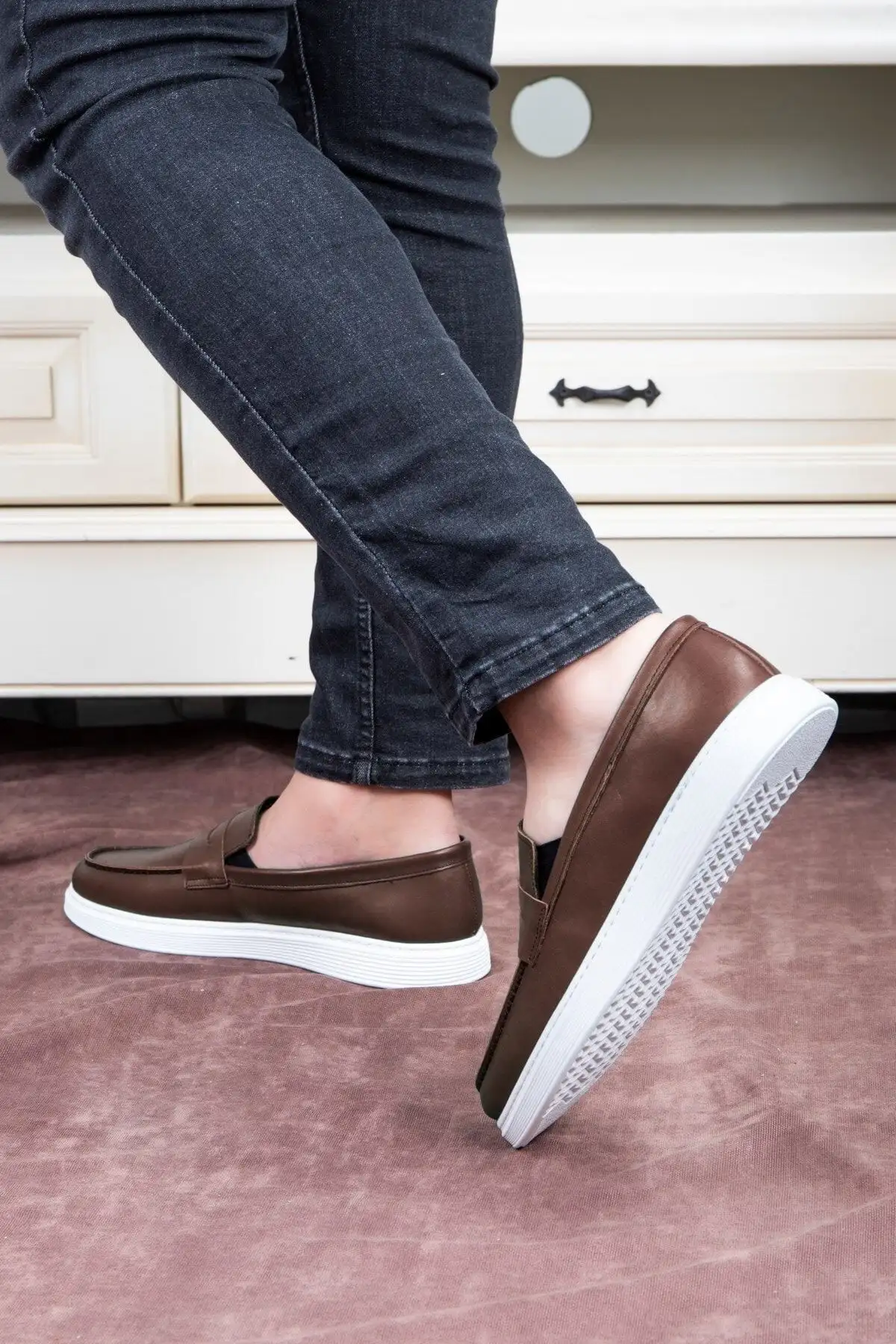 کفش های گاه به گاه مردانه چرم اصل کفش های لوفر، کفش های روشن، کفش های تابستانی قهوه ای - 1875