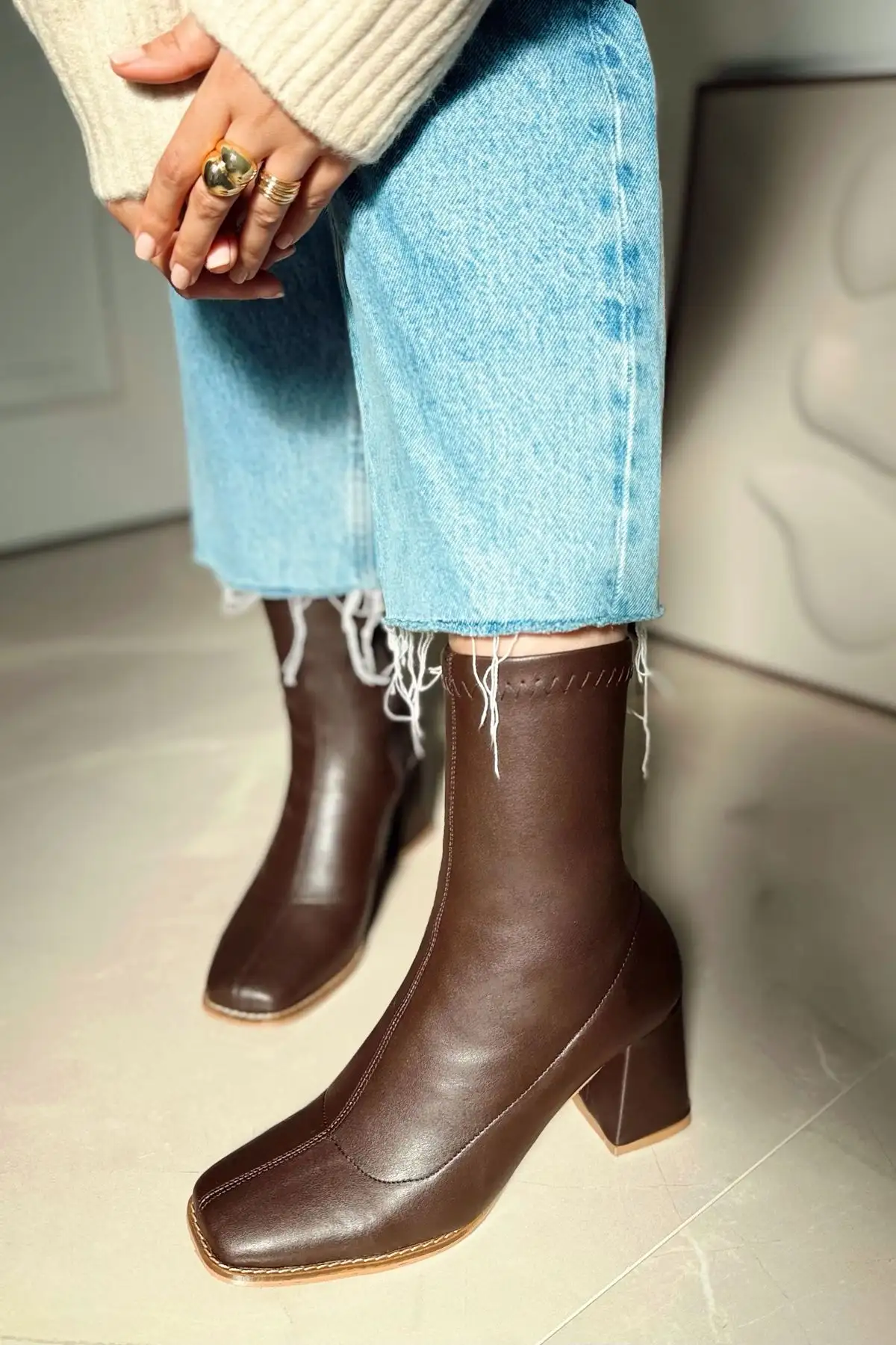 HARMONY PANHIFOR قهوه کشش پاشنه میانی زیپ با زیپ نابینا Boot Botie - 2395