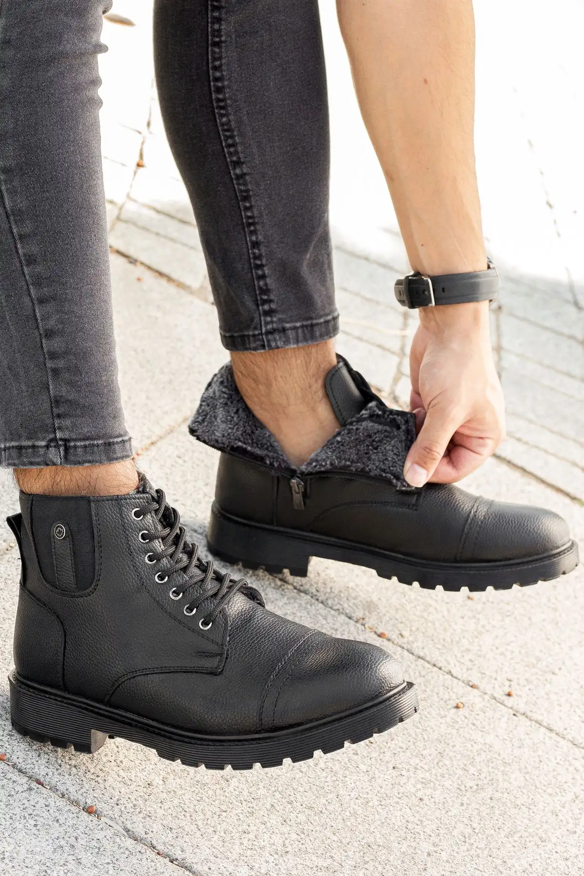 نیم بوت راحت سرد و ضد آب روزانه مشکی زیره لاستیکی تضمینی خزدار - 1883 نیم بوت راحت سرد و ضد آب روزانه مشکی زیره لاستیکی تضمینی خزدار - 1883