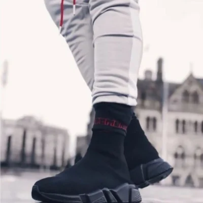 مشکی - کفش کتانی یونیسکس زیره بلند با جوراب - 2209