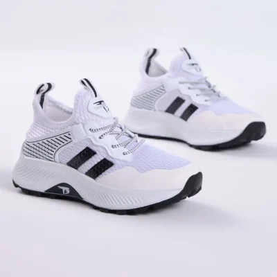 کفش کتانی توری پارچه ای تنفسی راحت یونیسکس سفید مشکی - 1493