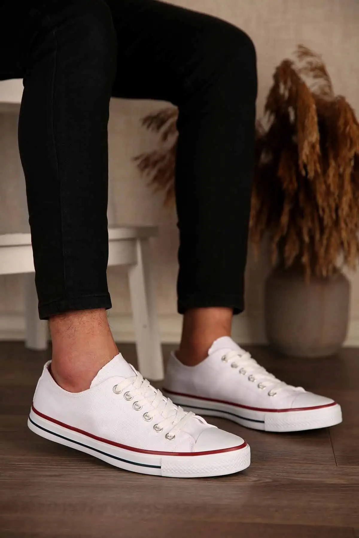 کفش ورزشی مردانه کتان سفید سفید - 2195 کفش ورزشی مردانه کتان سفید سفید - 2195