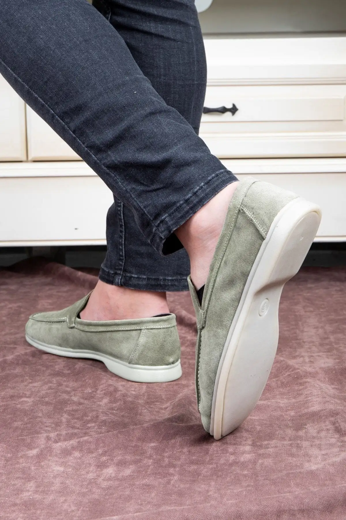 کفش راحتی مردانه چرم طبیعی Facile Seede Leafer Shoes Sand Beige - 1880