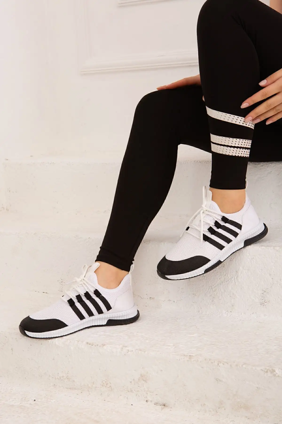 کفش ورزشی بافتنی مشکی سفید کفش پیاده روی و دویدن - 2194 کفش ورزشی بافتنی مشکی سفید کفش پیاده روی و دویدن - 2194