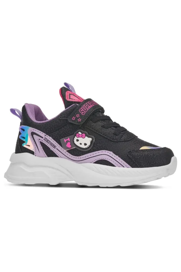 کفش کتانی سفید پودری دخترانه روزانه با بند لاستیکی هولوگرام Velcro Lightweight Hello Kitty Shoes 1907 - 1464