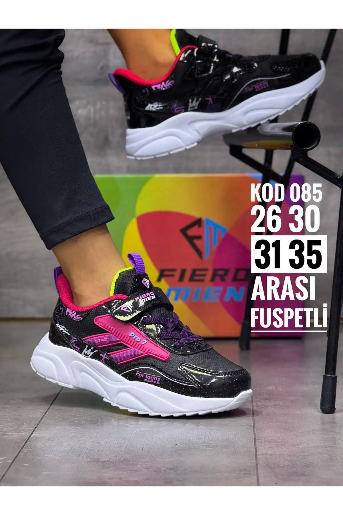 کفش ورزشی کفی بچه گانه Faylon Black-Fuji - 1502