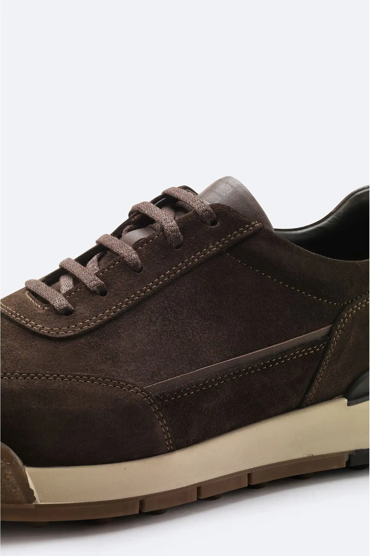 کفش راحتی بند دار مردانه جیر قهوه ای A42y8009 - 1863 کفش راحتی بند دار مردانه جیر قهوه ای A42y8009 - 1863