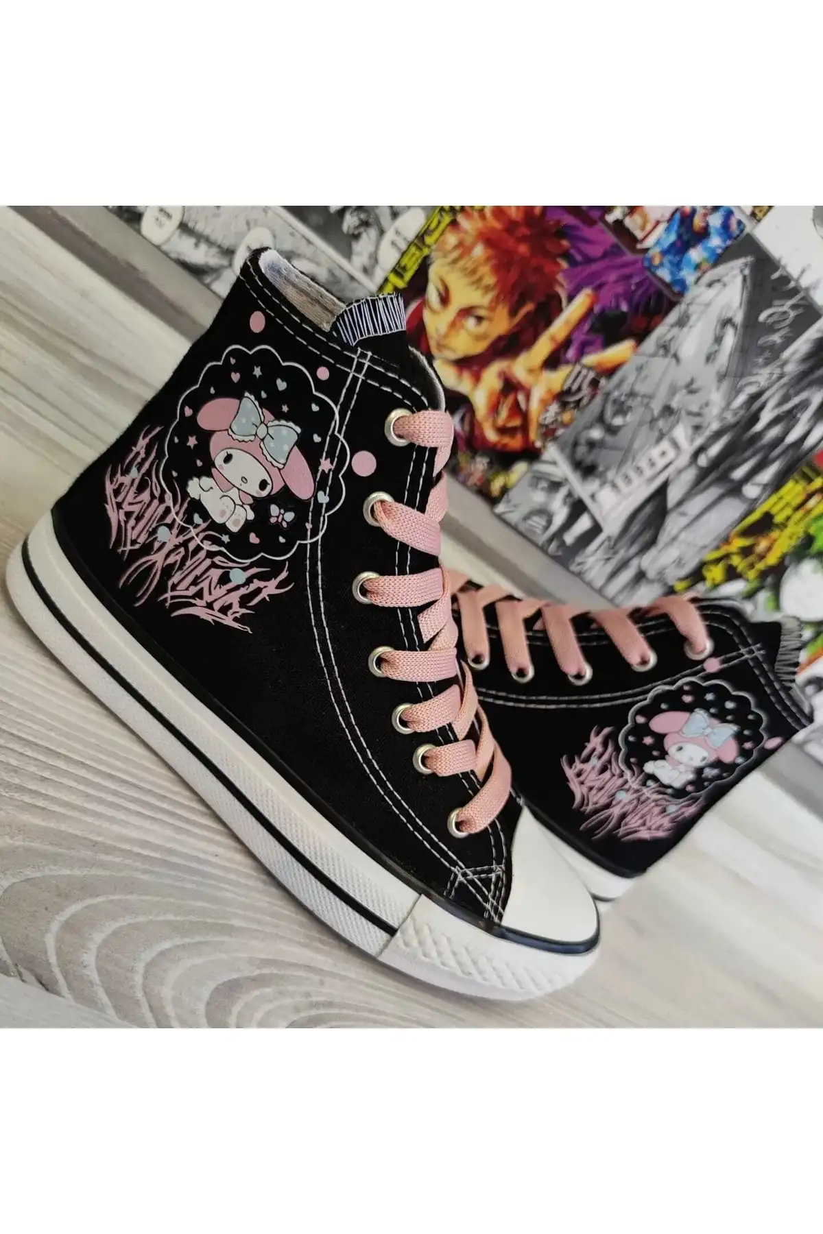 من ملودی پرینت صورتی حاشیه دار مشکی کفش ورزشی Snekaer - 1563 من ملودی پرینت صورتی حاشیه دار مشکی کفش ورزشی Snekaer - 1563